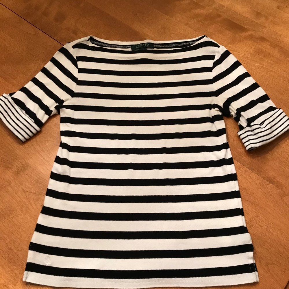 LAUREN Ralph Lauren Petite Navy/White Stripe Top